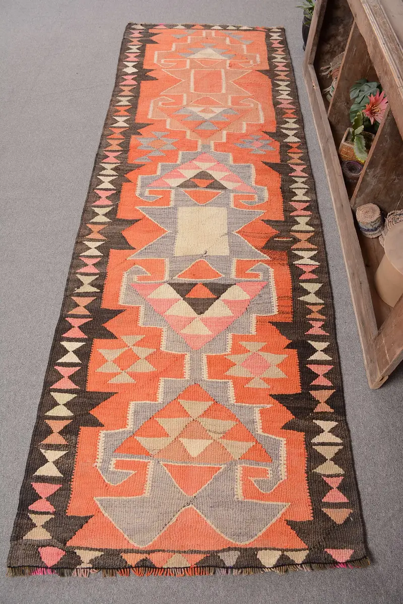 Alfombra naranja de 3x9 pies, geométrica con motivos florales