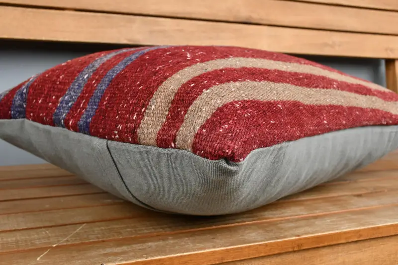 Kilim Pillow, Cozy Throw Pillow Case, Cushion, Pillow for Sofa, Vintage Kilim Throw Pillow, Bolster Pillow Cover, 16x24 Red Pillow Cover - 3