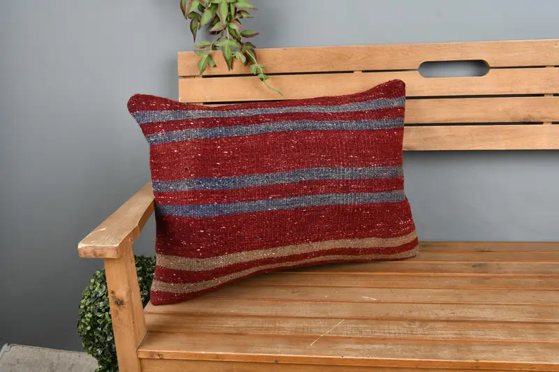Kilim Pillow, Cozy Throw Pillow Case, Cushion, Pillow for Sofa, Vintage Kilim Throw Pillow, Bolster Pillow Cover, 16x24 Red Pillow Cover - 1
