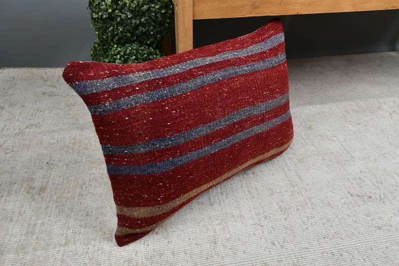 Kilim Pillow, Cozy Throw Pillow Case, Cushion, Pillow for Sofa, Vintage Kilim Throw Pillow, Bolster Pillow Cover, 16x24 Red Pillow Cover - 6
