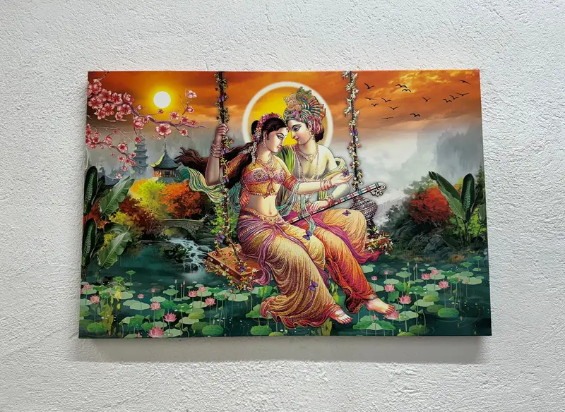 神聖なラダ・クリシュナ キャンバス: ヒンドゥー教のアート、インドの贈り物、神の装飾