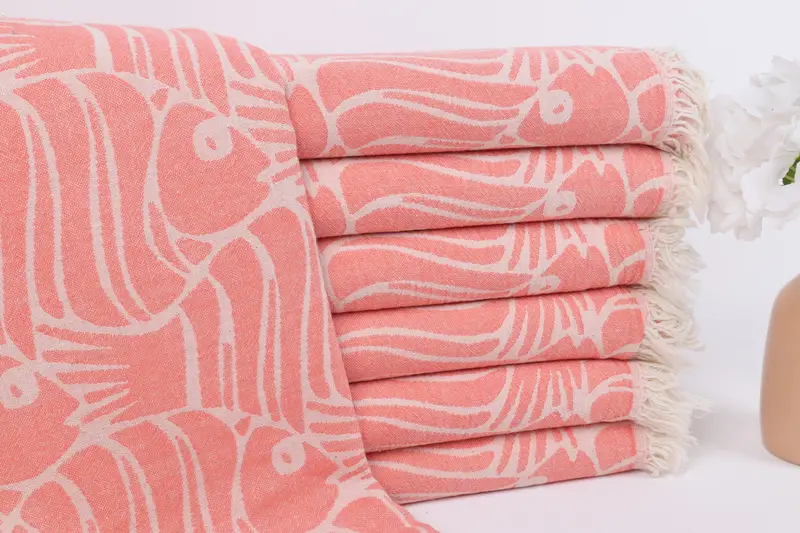 Thin towel, Absorbent Turkish towel, Antibacterial Turkish peshtemal towel, Custom Gift, 70x36 Cotton Fish Design Towel, Welcome Wedding Gift - 2