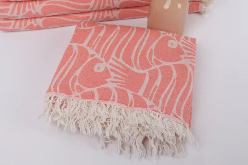 Thin towel, Absorbent Turkish towel, Antibacterial Turkish peshtemal towel, Custom Gift, 70x36 Cotton Fish Design Towel, Welcome Wedding Gift - 6