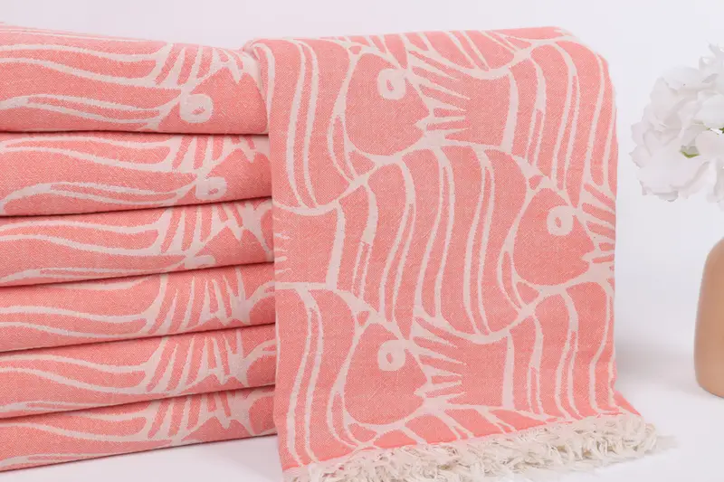 Thin towel, Absorbent Turkish towel, Antibacterial Turkish peshtemal towel, Custom Gift, 70x36 Cotton Fish Design Towel, Welcome Wedding Gift - 3