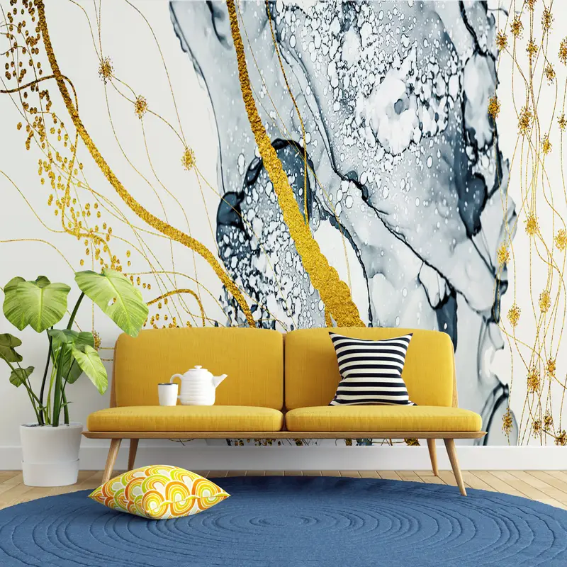 Wall Paper Peel and Stick, Abstract Wall Mural, Custom Wall Paper, Bright Wall Paper, , Contemporary Wall Painting, Gray Wall Paper, - 4