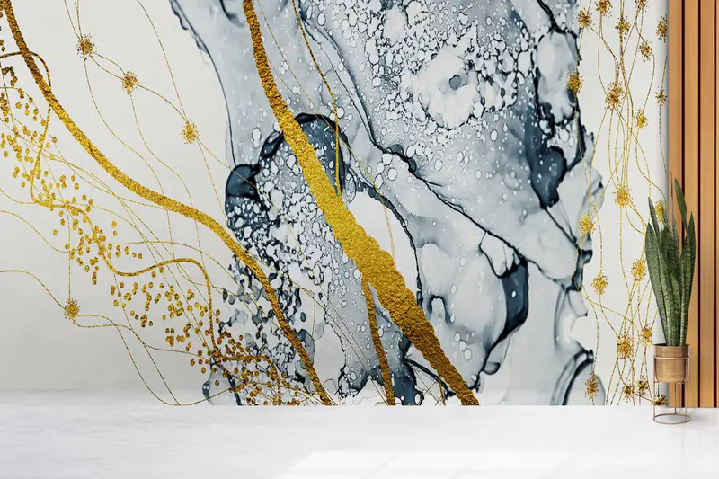 Wall Paper Peel and Stick, Abstract Wall Mural, Custom Wall Paper, Bright Wall Paper, , Contemporary Wall Painting, Gray Wall Paper, - 6