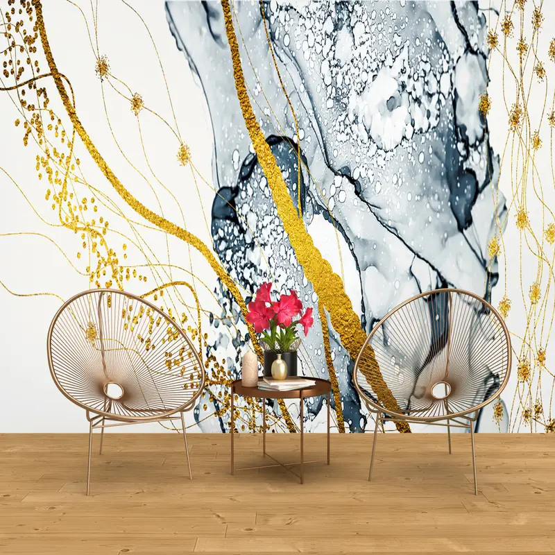 Wall Paper Peel and Stick, Abstract Wall Mural, Custom Wall Paper, Bright Wall Paper, , Contemporary Wall Painting, Gray Wall Paper, - 5