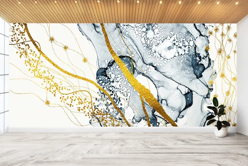 Wall Paper Peel and Stick, Abstract Wall Mural, Custom Wall Paper, Bright Wall Paper, , Contemporary Wall Painting, Gray Wall Paper, - 9