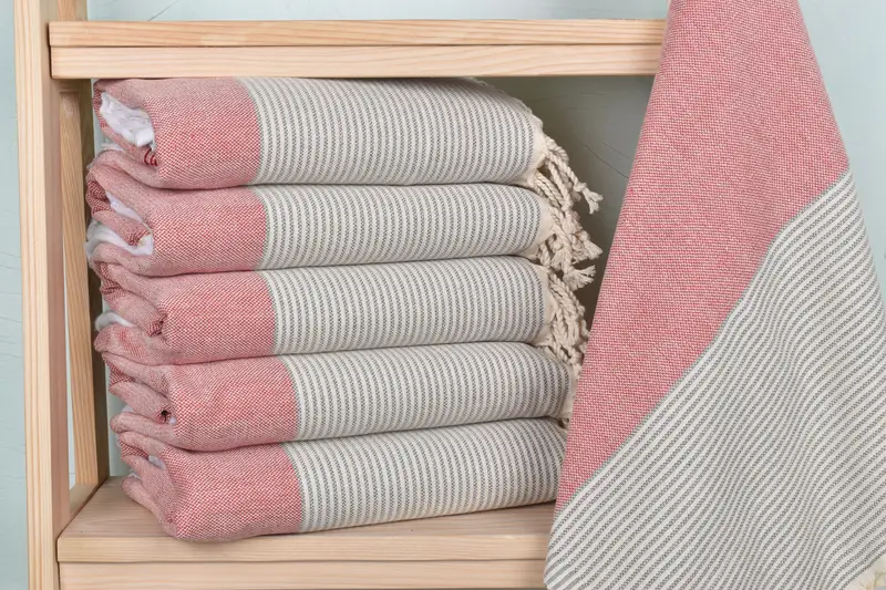 Beach Towel Dark Gray-Red Stripes Cotton, Personalized, 40x71 Inches