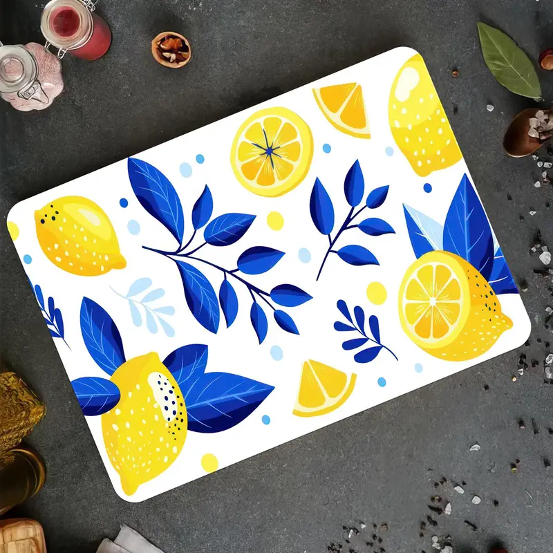 Limon Desenli Cam Kesme Tahtası, Mavi Yaprak Tasarımı, Mutfağın Temeli