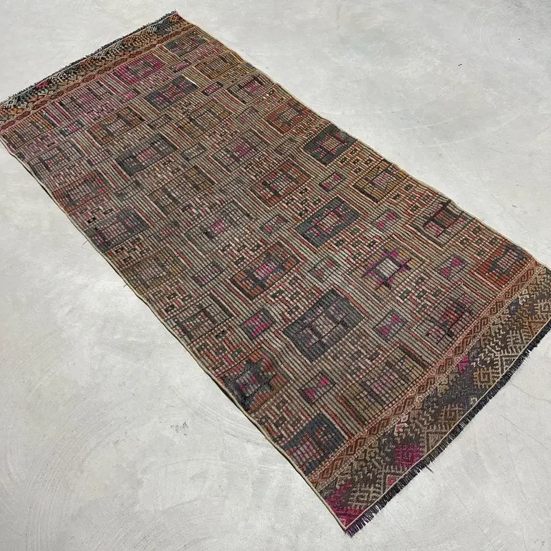 Turkish 2.9x6.2 ft Rug, Vintage Accent Rug, Brown Polka dot Rug - 1