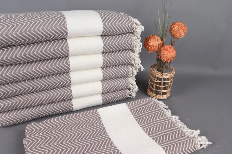 Turkish Towel Organic Cotton Brown Chevron, 40x71 Inches