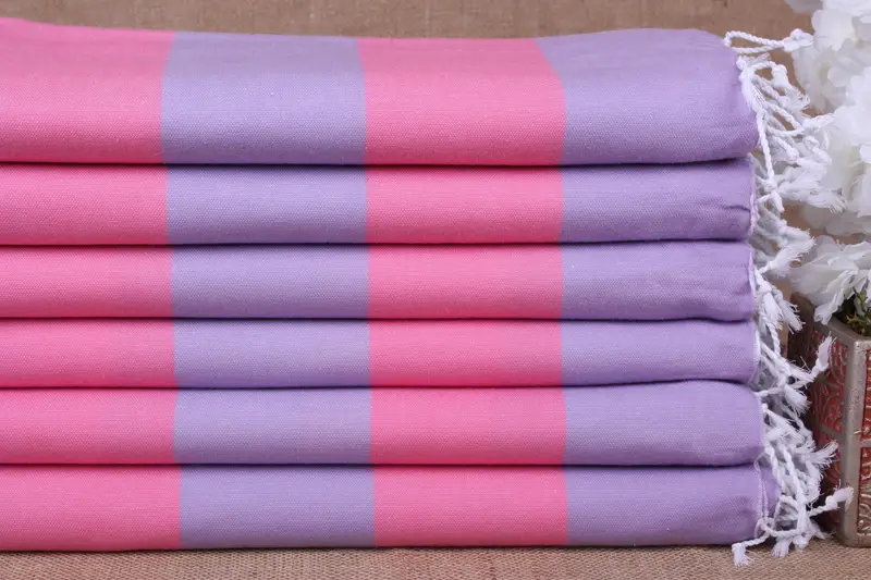 Embroidered Beach Towel Fuchsia-Dark Lilac, Striped, 40x71 Inches