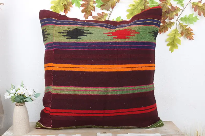 Wholesale Pillow, Handmade Kilim Cushion, 24x24 Brown Pillow, Kilim Pillow, Home Decor Pillow, Pillow Cover, Office Chair Pillow Sham - 2