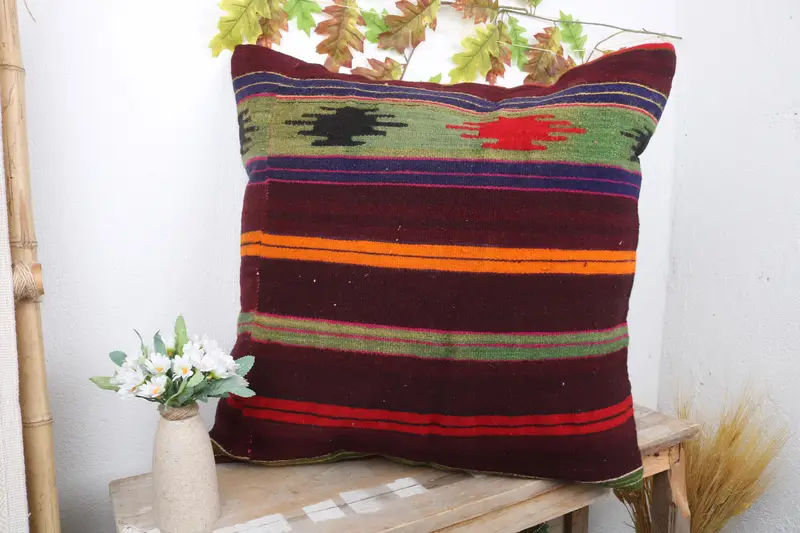 Wholesale Pillow, Handmade Kilim Cushion, 24x24 Brown Pillow, Kilim Pillow, Home Decor Pillow, Pillow Cover, Office Chair Pillow Sham - 4