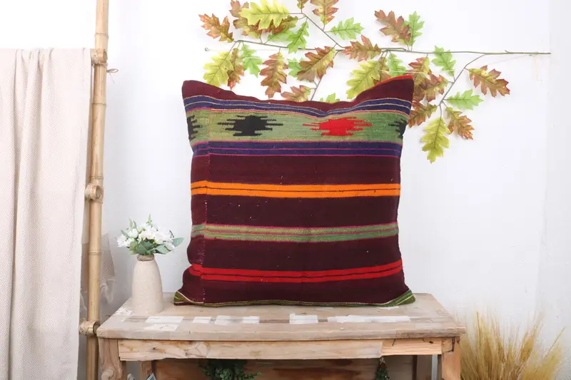 Wholesale Pillow, Handmade Kilim Cushion, 24x24 Brown Pillow, Kilim Pillow, Home Decor Pillow, Pillow Cover, Office Chair Pillow Sham - 1