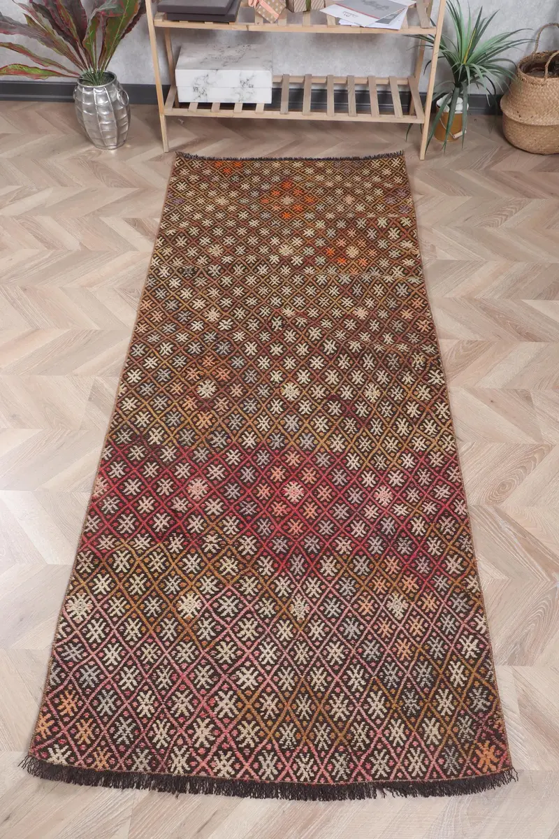 グリーンチェックラグ、2.9x7.1フィートのエレガントな装飾