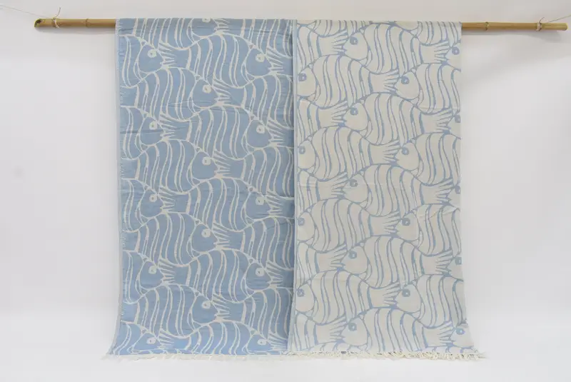 Personalized Dark Turquoise Fish Pattern Throw, 95x71 Inches