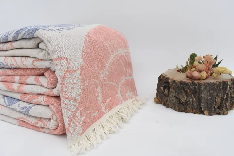 Woven Blanket, Boho Throw Blankets, Turkish Blanket, Valentines Day Gift Idea, 88x64 Cotton Underwater Animals Design Towel, Turkish Towel Blanket - 2