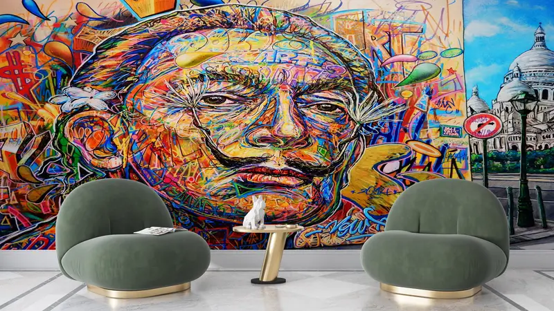 Salvador Dali Graffiti Wallpaper, Dali Wall Poster, Graffiti Wall Painting, Abstract Mural, Colorful Wall Paper, Famous Wall Poster, - 6