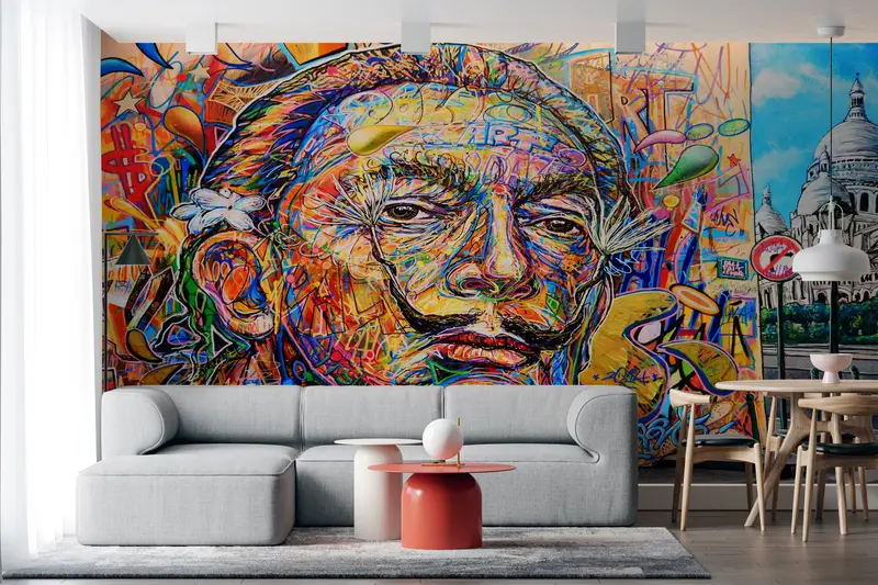 Salvador Dali Graffiti Wallpaper, Dali Wall Poster, Graffiti Wall Painting, Abstract Mural, Colorful Wall Paper, Famous Wall Poster, - 2