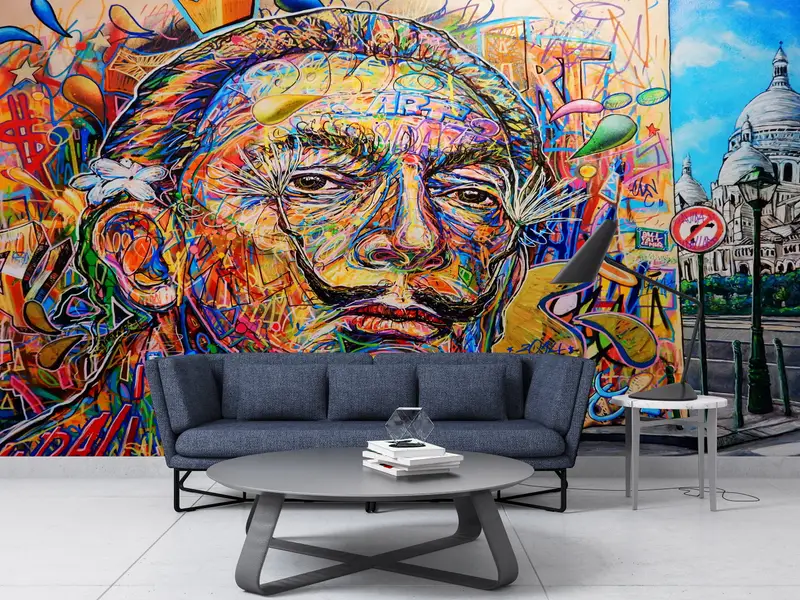 Salvador Dali Graffiti Wallpaper, Dali Wall Poster, Graffiti Wall Painting, Abstract Mural, Colorful Wall Paper, Famous Wall Poster, - 3