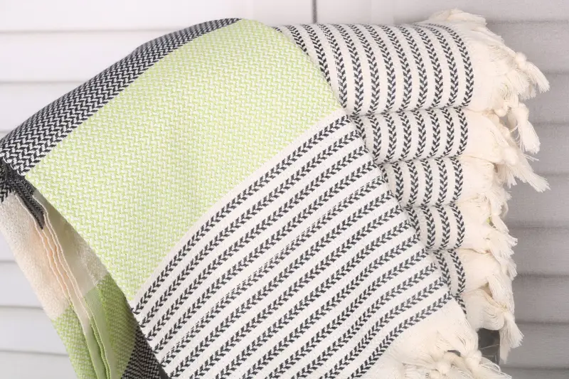 Striped Towel Organic Cotton Green-Black, 40x71 Inches