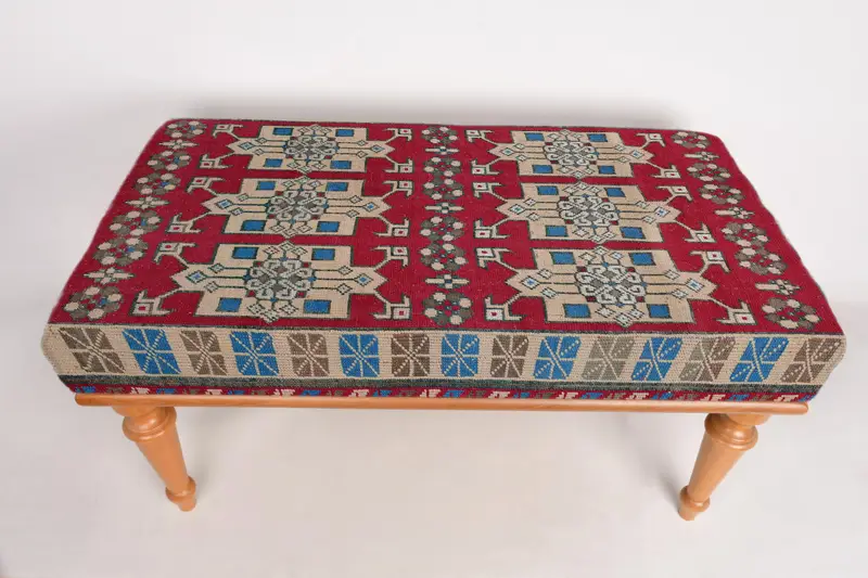 Modular Kilim-Inspired Ottoman, Red & Beige Wool Blend Sofa Set