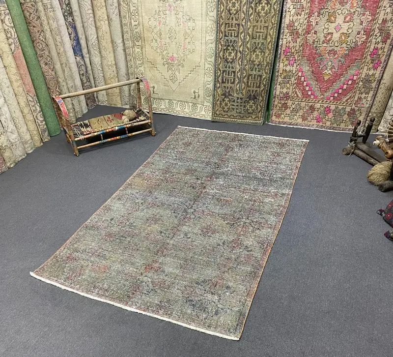 Alfombra arcoíris roja, diseño geométrico floral de 4,4x7,7 pies