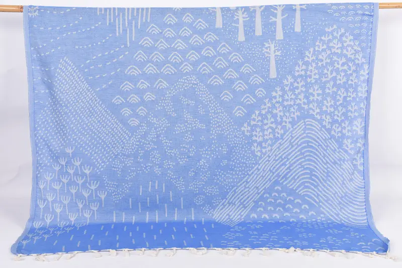 Beach Towel Personalized Turkish Cotton Blue Mountain Design, 67x40 Inches