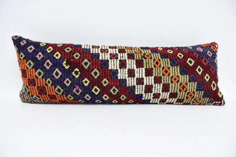 Vintage rotes Kissen, handgewebter antiker geometrischer langer Lumbar-Jubiläumsgeschenk-Kissenbezug - 1