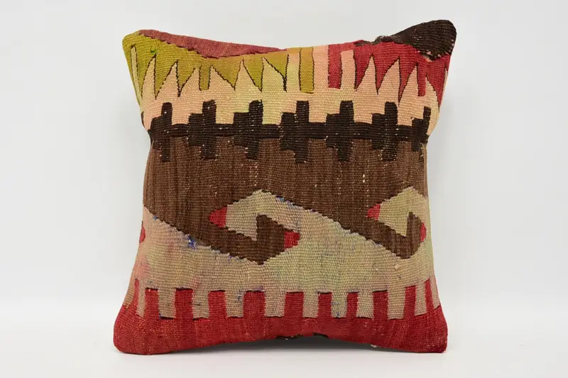 Anatolian Pillow Case, Pillow Case, Kilim Pillow Cover, Interior Designer Pillow, 12x12 Brown Cushion Cover, Vintage Kilim Throw Pillow - 1