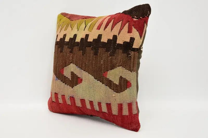 Anatolian Pillow Case, Pillow Case, Kilim Pillow Cover, Interior Designer Pillow, 12x12 Brown Cushion Cover, Vintage Kilim Throw Pillow - 4