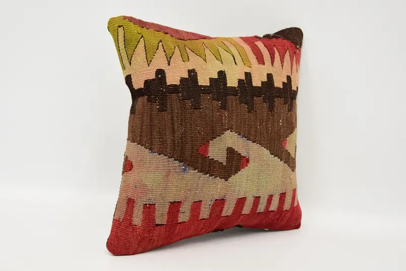 Anatolian Pillow Case, Pillow Case, Kilim Pillow Cover, Interior Designer Pillow, 12x12 Brown Cushion Cover, Vintage Kilim Throw Pillow - 3