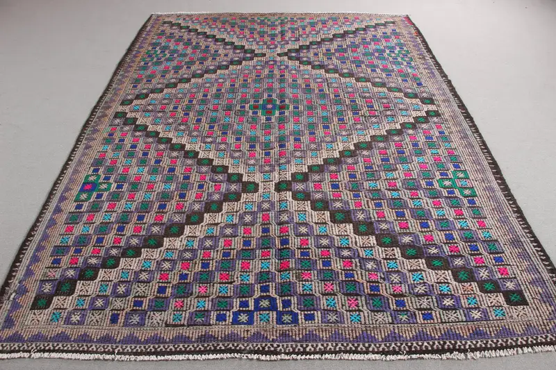 Mor, Yeşil Bordürlü Halı, 6.6x9.2 ft Şık Dekor