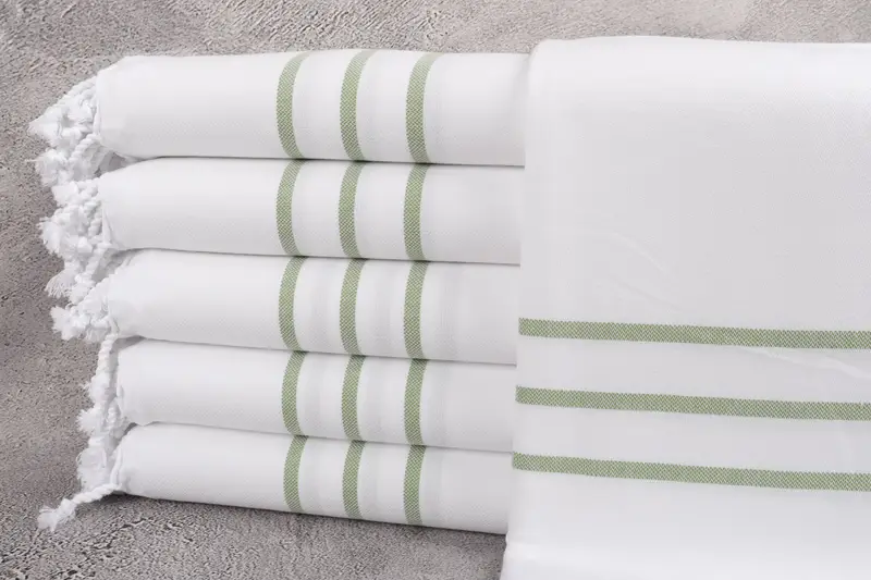 Türk Hamam Havlusu Organik Haki Yeşil Çizgili, 40x71 İnç