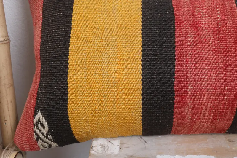 Throw Kilim Pillow, 12x43 Yellow Cushion Cover, Pillow for Sofa, Pillow Sham, Indoor Cushion, Turkish Pillow, Bolster Pillow Sham - 3