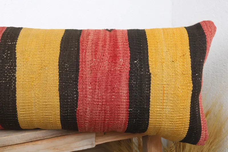 Throw Kilim Pillow, 12x43 Yellow Cushion Cover, Pillow for Sofa, Pillow Sham, Indoor Cushion, Turkish Pillow, Bolster Pillow Sham - 5