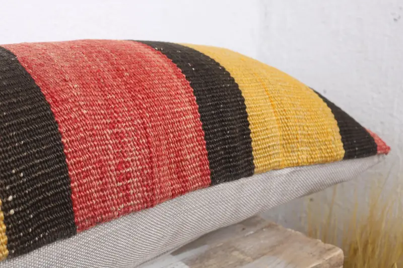 Throw Kilim Pillow, 12x43 Yellow Cushion Cover, Pillow for Sofa, Pillow Sham, Indoor Cushion, Turkish Pillow, Bolster Pillow Sham - 6