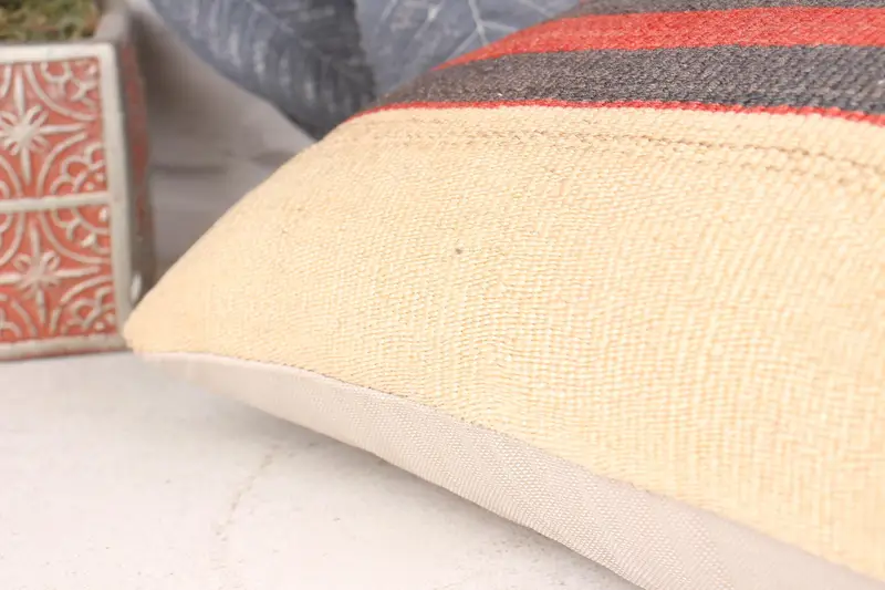 Boho Pillow Sham Cover, Ethnical Kilim Rug Pillow, Vintage Kilim Pillow, One Of A Kind Pillow, Pillow, 12x20 Beige Pillow Cover - 7