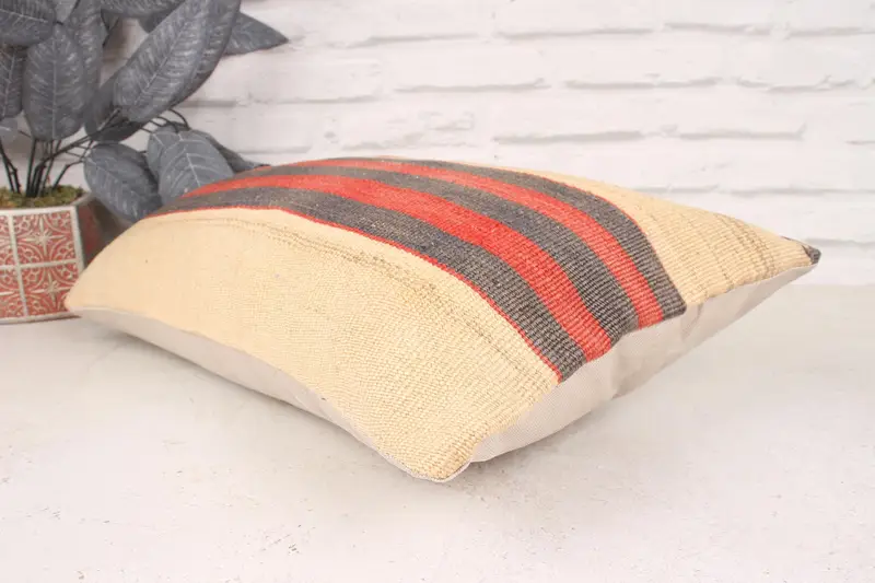 Boho Pillow Sham Cover, Ethnical Kilim Rug Pillow, Vintage Kilim Pillow, One Of A Kind Pillow, Pillow, 12x20 Beige Pillow Cover - 6