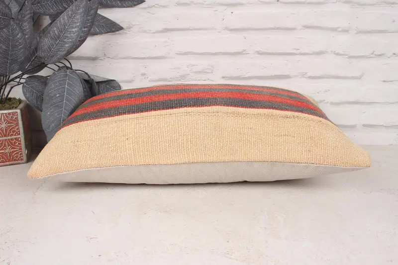 Boho Pillow Sham Cover, Ethnical Kilim Rug Pillow, Vintage Kilim Pillow, One Of A Kind Pillow, Pillow, 12x20 Beige Pillow Cover - 5