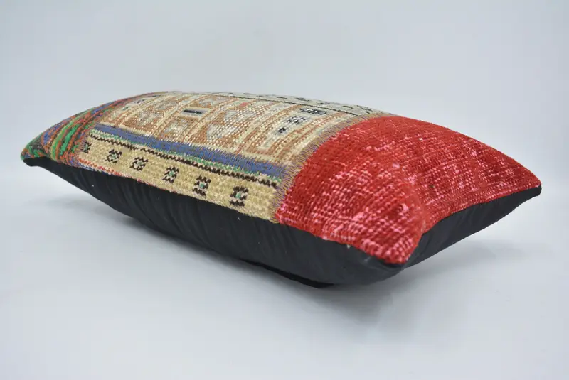 Bed Cushion Case, Ikat Pillow Cover, Turkish Pillow, Pillow for Sofa, 12x24 Red Pillow, Cushion Case, Vintage Pillow, Square Throw Pillow Sham - 6
