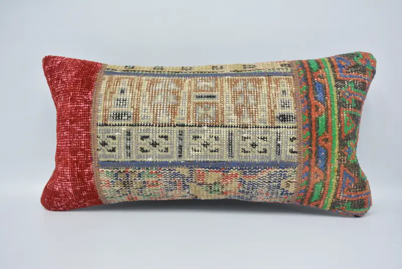 Bed Cushion Case, Ikat Pillow Cover, Turkish Pillow, Pillow for Sofa, 12x24 Red Pillow, Cushion Case, Vintage Pillow, Square Throw Pillow Sham - 1