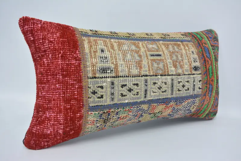 Bed Cushion Case, Ikat Pillow Cover, Turkish Pillow, Pillow for Sofa, 12x24 Red Pillow, Cushion Case, Vintage Pillow, Square Throw Pillow Sham - 3