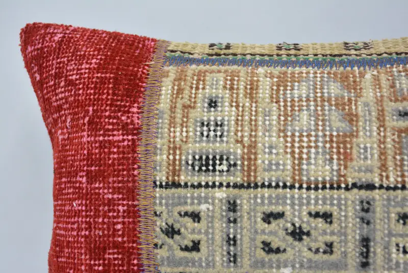 Bed Cushion Case, Ikat Pillow Cover, Turkish Pillow, Pillow for Sofa, 12x24 Red Pillow, Cushion Case, Vintage Pillow, Square Throw Pillow Sham - 2