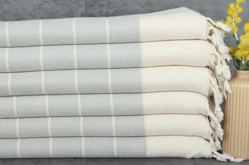 Light Gray Cotton Dish Towel Striped, 16x36 Inches