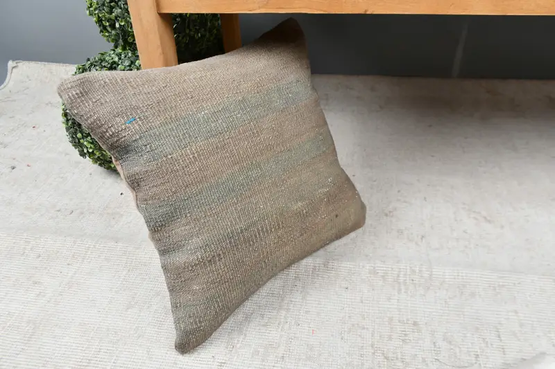 16x16 Brown Pillow Sham, Vintage Kilim Throw Pillow, Designer Throw Pillow, Luxury Pillow Cover, Kilim Cushion Sham, Pillow for Couch, Cushion - 7