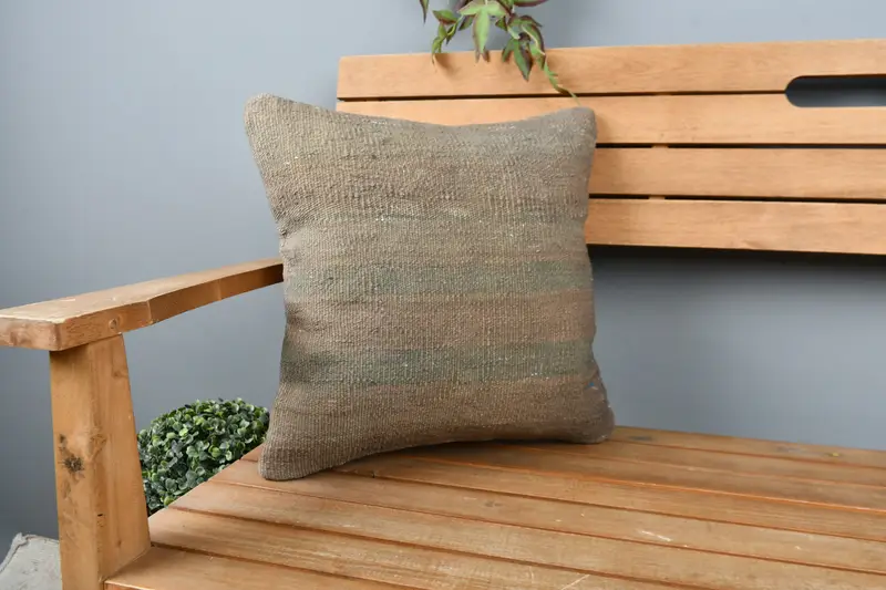16x16 Brown Pillow Sham, Vintage Kilim Throw Pillow, Designer Throw Pillow, Luxury Pillow Cover, Kilim Cushion Sham, Pillow for Couch, Cushion - 1