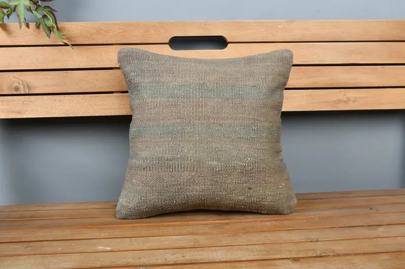 16x16 Brown Pillow Sham, Vintage Kilim Throw Pillow, Designer Throw Pillow, Luxury Pillow Cover, Kilim Cushion Sham, Pillow for Couch, Cushion - 6